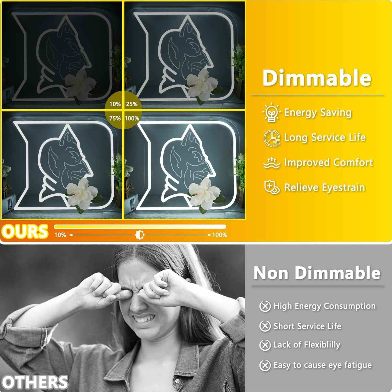 HUIKWAN University Team Logo Neon Sign，Neon Light LED Sign for Sports Fans Gifts USB Powered Neon Wall Sign Dimmable for Man Cave Sports Studio Wall Art