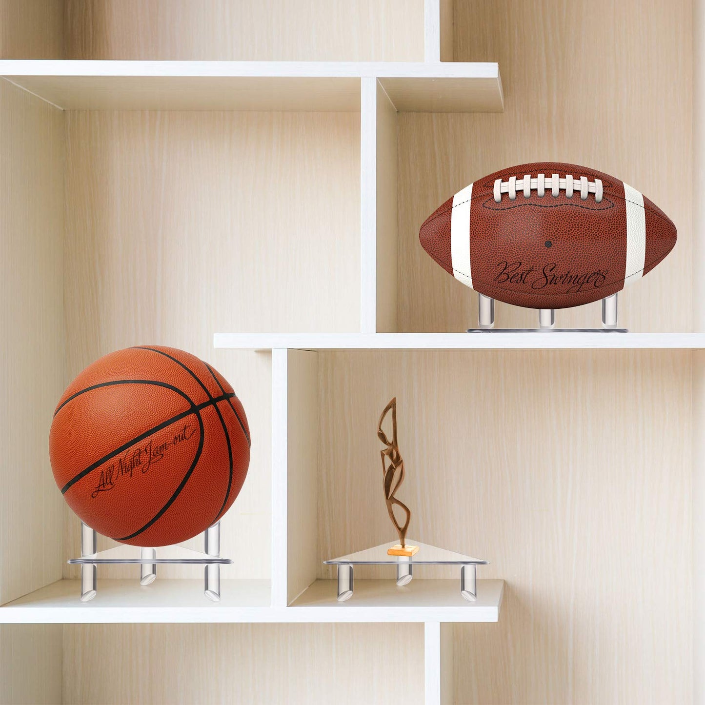 Jetec 2 Pcs Acrylic Ball Stand Display Holder Sports Ball Storage Rack for Football Basketball Volleyball and Soccer (Transparent)
