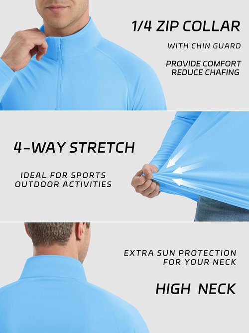 KEFITEVD Men's Long Sleeve UPF 50+ Sun Protection Shirt - Quick Dry 1/4 Zip Fishing & Running Rash Guard