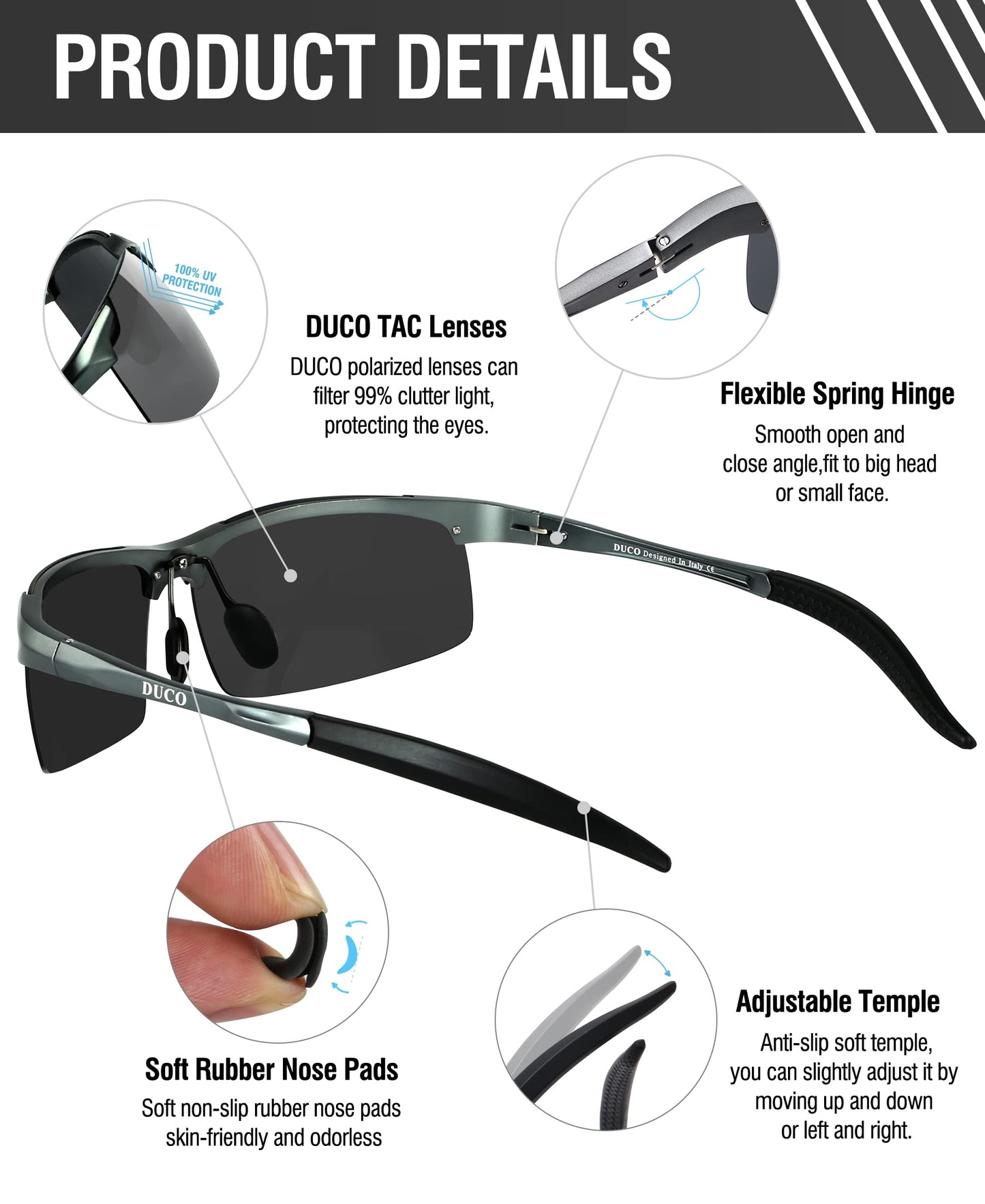 DUCO Mens Sports Polarized Sunglasses UV Protection Sunglasses for Men 8177s