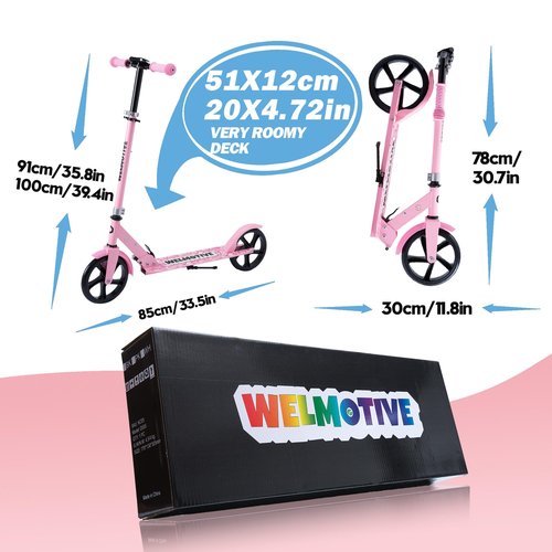 Kick Scooter for Kids Ages 6+, Teens & Adults, Adjustable Handlebars, Rear Brake, Big Wheel Foldable Scooter for Indoor & Outdoor