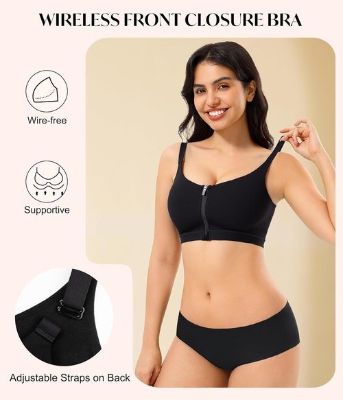 CYDREAM Wireless Comfort Bra - Zip Front Closure, Full Coverage & Back Smoothing, No Underwire