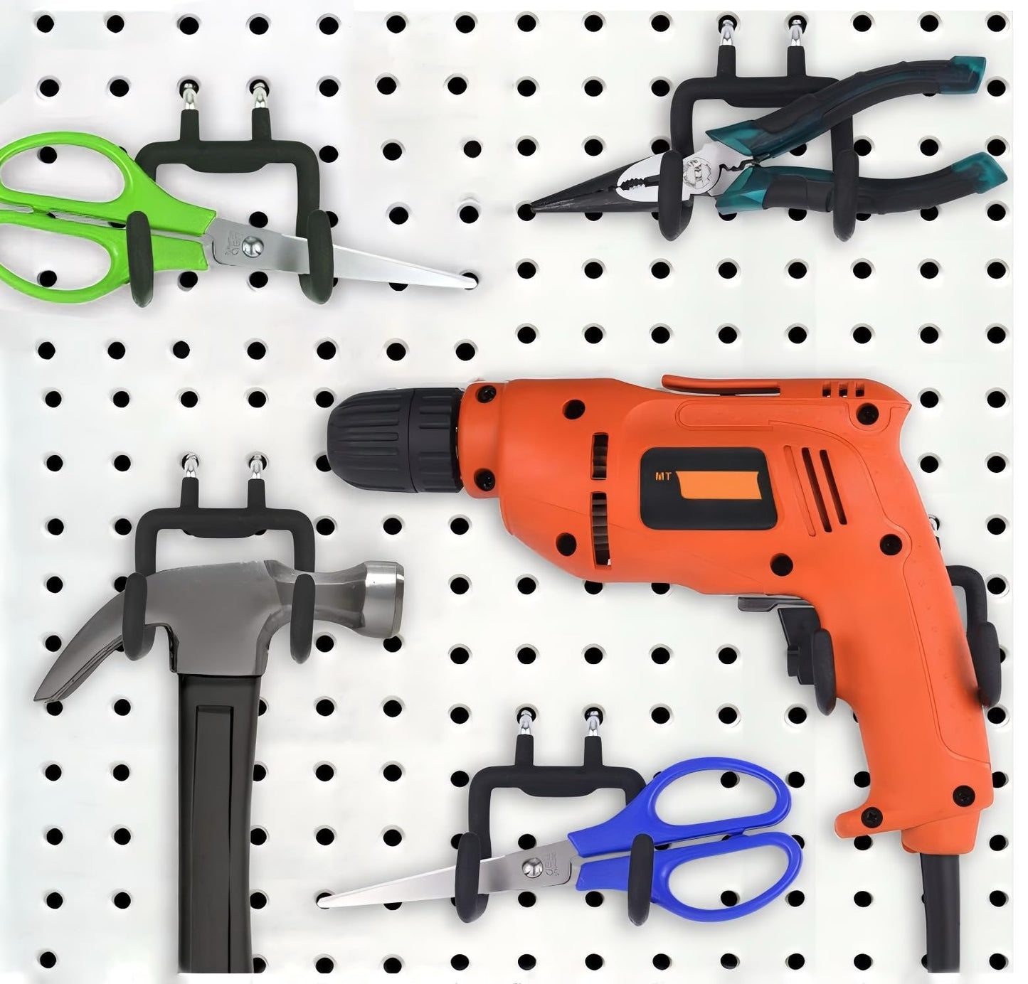 Nivithi 4 Heavy Duty Pegboard Hooks,Pegboard Drill Holder,and Peg Board Tool Hangers.Ideal peg Board Organizer Accessories for Tools and workspace,1“ Hole Pitch