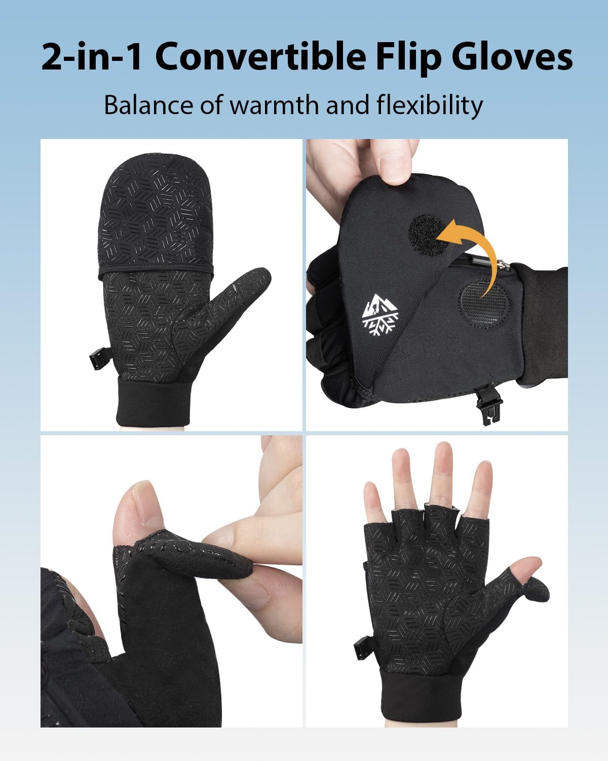RIGWARL Winter Fingerless Gloves - Convertible Mittens with Hand Warmer Pocket | Unisex Running Gear