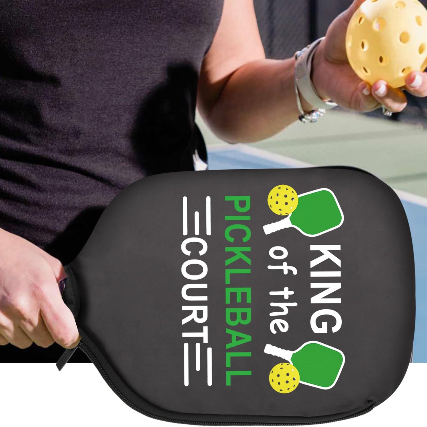 PWHAOO 2PC Queen/King Of The Pickleball Court Pickleball Paddle Covers Funny Pickleball Paddle Pouch Gift (King Of Pickleball Paddle)