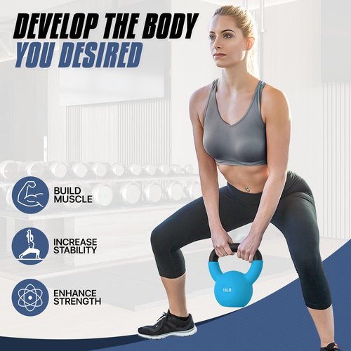 MADOG 10/15/20 LB Kettlebells, Neoprene Coated Strength Training Kettlebells, Hand Weights for Full Body Workout Equipment, Grip and Strength Training for Home Gym, Blue