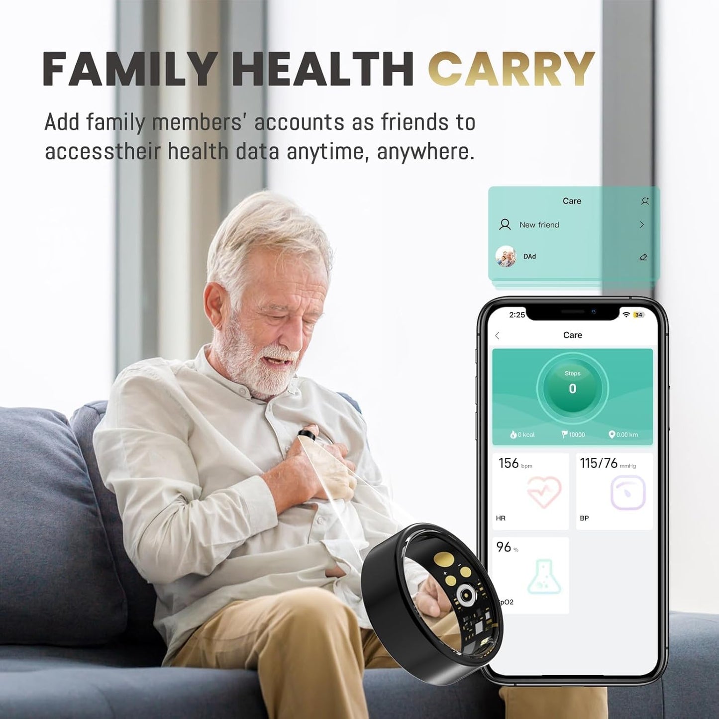 Skiennix Smart Ring - Health Tracker with Heart Rate, Blood Oxygen & Sleep Monitoring | IP68 Waterproof (Black, Size 10)