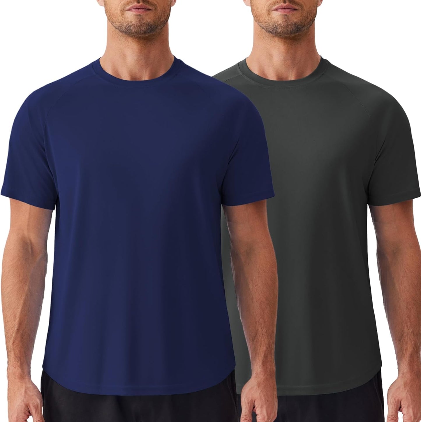 PINSPARK Men's Rash Guard - 2 Pack UPF50+ Sun Protection Swim & Surf Shirts | Quick Dry Performance