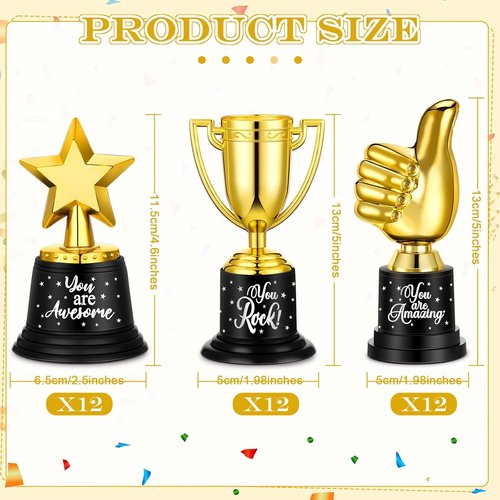 Lenwen Gold Trophy Awards - 36 Pack Mini Thumbs Up Cups for Classroom & Sports | Perfect Back to School Gifts