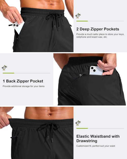 G Gradual Men's Board Shorts - Quick Dry Swim Trunks with 3 Zipper Pockets | 11" Length, Versatile Beachwear