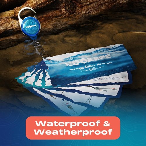 HOOK-EZE Fishing Knot Tying Cards - Waterproof Guide to 12 Essential Knots with Zinger Retractor | Perfect Fishing Gift for Beginners