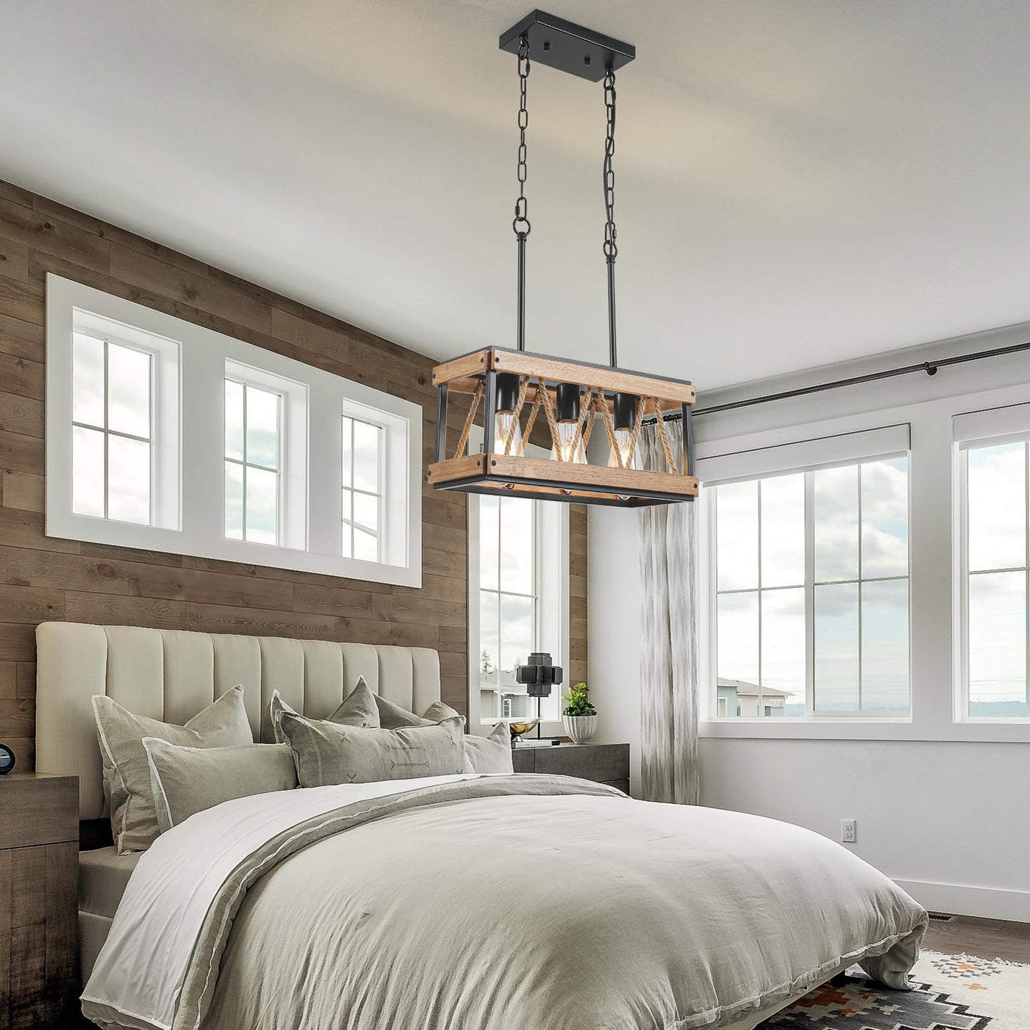 YongMing CL Farmhouse Light Fixtures, 3-Light Adjustable Kitchen Chandeliers Over Table, Vintage Pendant Lighting for Kitchen Island, Rustic Hanging Lights for Entryway Foyer Bathroom Dining Room