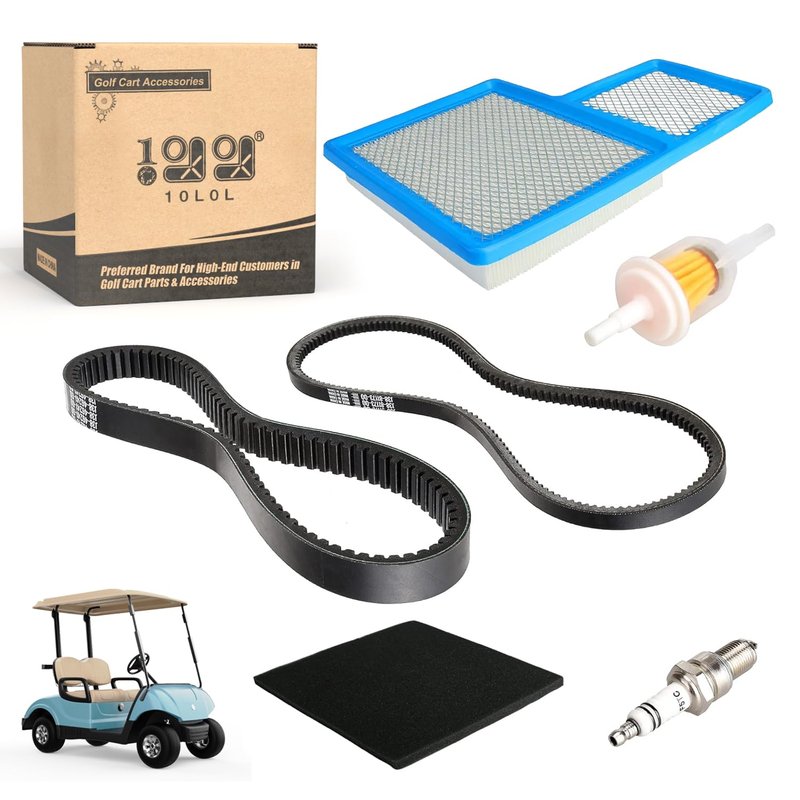 10L0L Golf Cart Tune Up Kit with Starter Generator Belt & Drive Belt for Yamaha 1996-up G16 G19 G22 & 2012-up G29 Gas Model W/ 4 Cycle 301cc 357cc Engine Air Filter Pre Fuel Filter Spark Plug