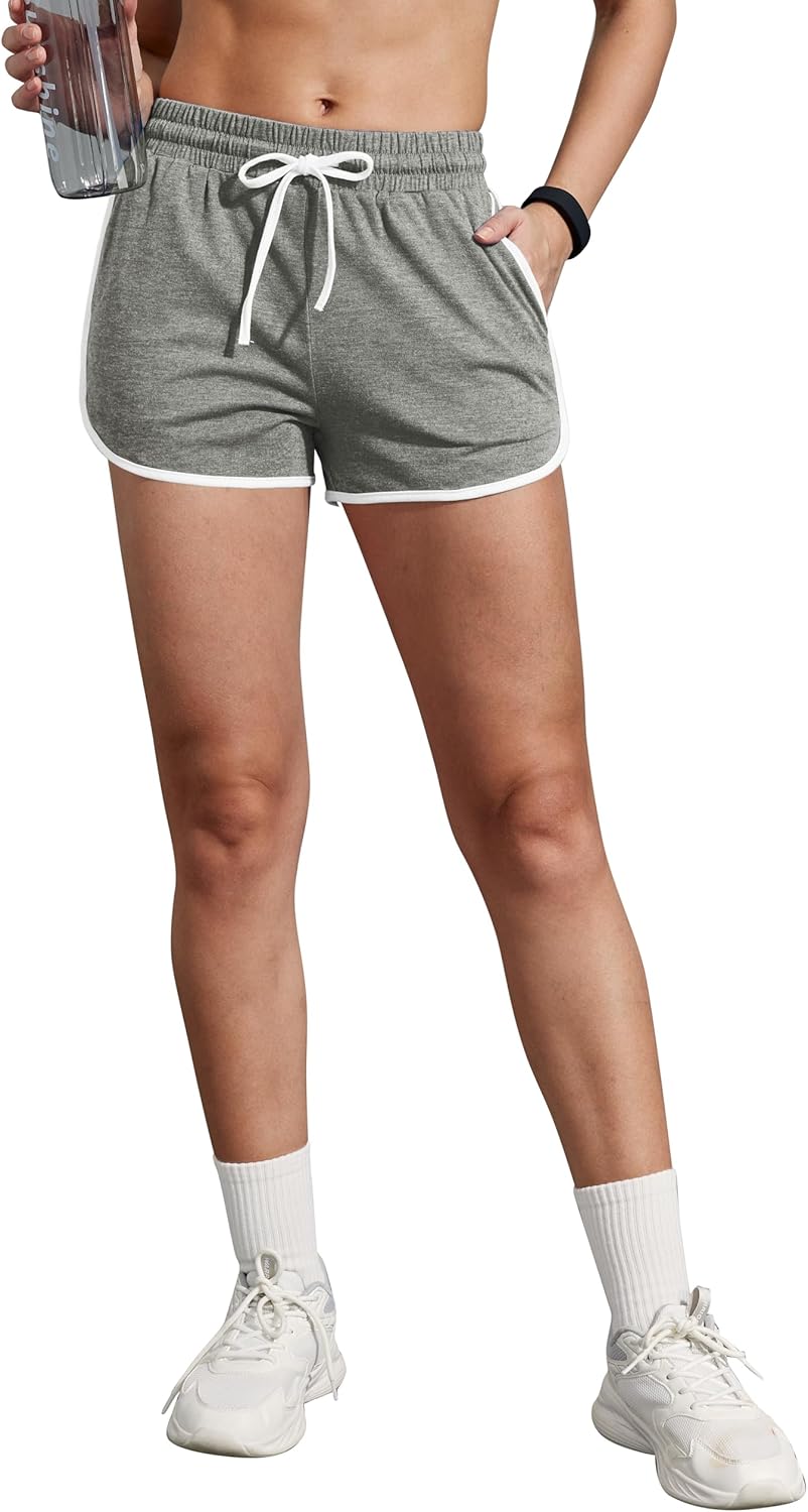 WIHOLL Women's Athletic Running Shorts - Color Block Dolphin Design with Pockets & Drawstring