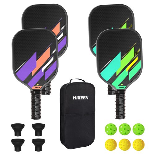 Hikeen Pickleball Paddles Sets of 4, Anti-Slip Grip bLightweight Pickleball Racket for Beginners with 1 Carrying Bag & 4 Pickleball Balls for Outdoor/Indoor Use