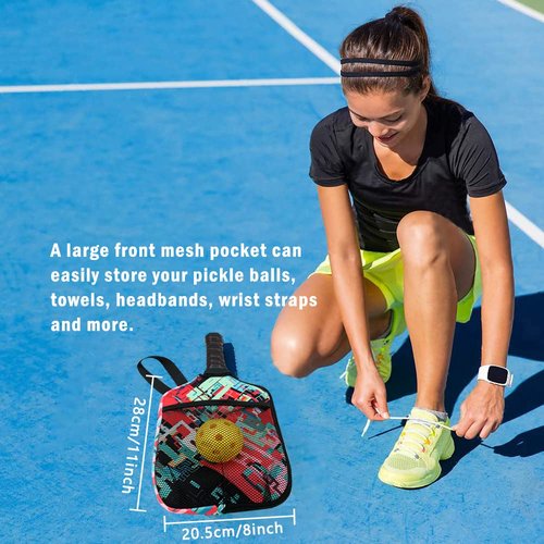 HEYSKAY Pack of 2 Pickleball Paddle Cover Pickleball Racket Sleeve Bag With Handle Strap Pickle-Ball Equipment Protective Paddle Sleeve with Mesh Pocket (Orange check print/Red check print)