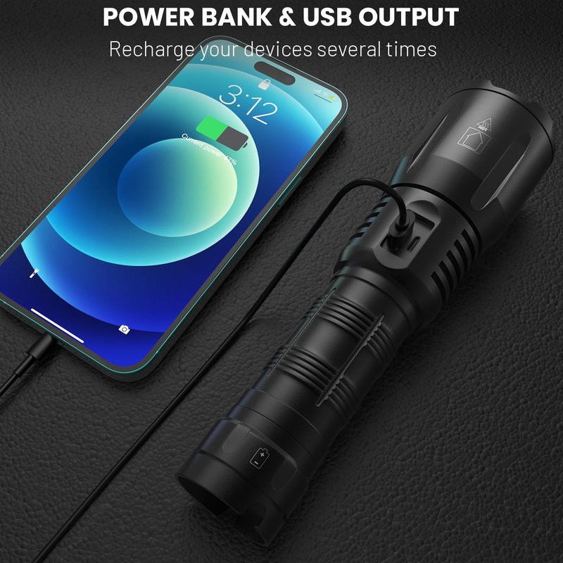 Rechargeable Flashlight 90,000 High Lumens - Super Bright with 5 Light Modes, Adjustable Focus IPX6 Waterproof Powerful LED Flash Light for Home, Camping, Outdoor Activities