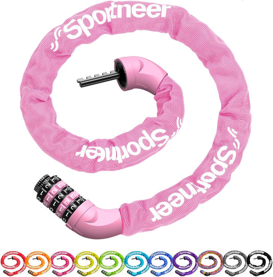 Sportneer Bike Lock - High Security 5-Digit Combination Chain Lock | Keyless, Heavy Duty, 3.2/3.6/4ft Length, 4/6mm Thick