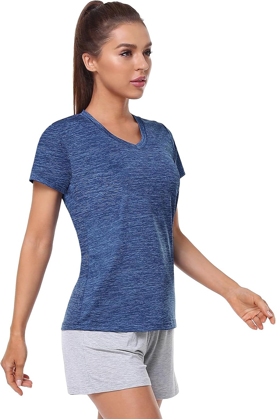 Xelky Women's Dry Fit V-Neck T-Shirt - 3-4 Pack Moisture-Wicking Athletic Activewear Tee