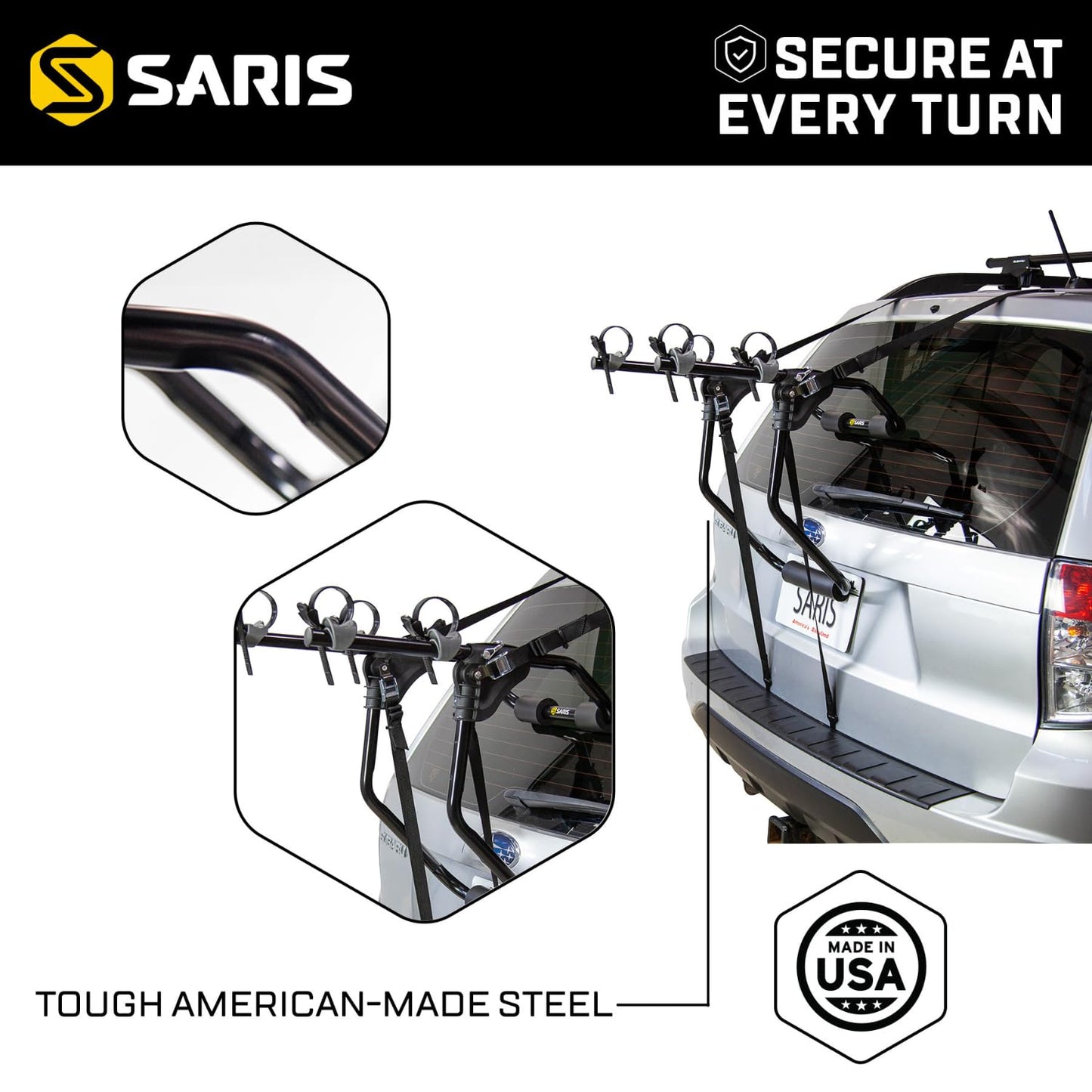 Saris Guardian Trunk 2-Bike Rack - Foldable and Compact, American-Made Steel, Easy Assembly, Secure Bike Transit, Fits Most Sedans, Hatchbacks, Vans for 2 Bikes up to 35 lbs. Each