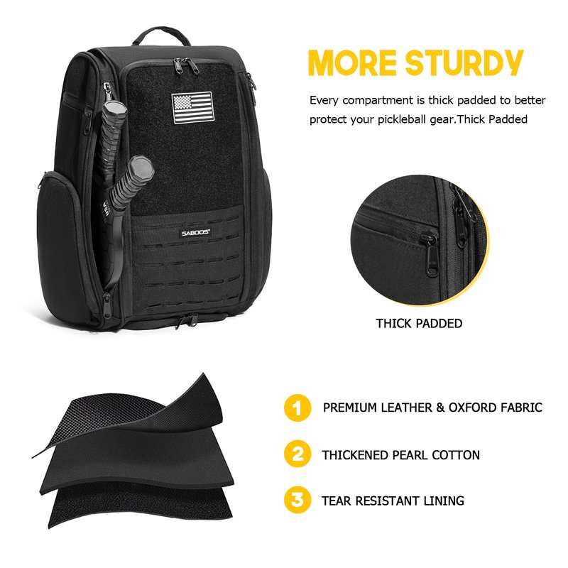 Saboos Pickleball Bag for Men and Women, Fits 6 to 8 Paddles, Large Pickleball Backpack with Shoe Compartment and Fence Hook,Pickle Ball Backpack