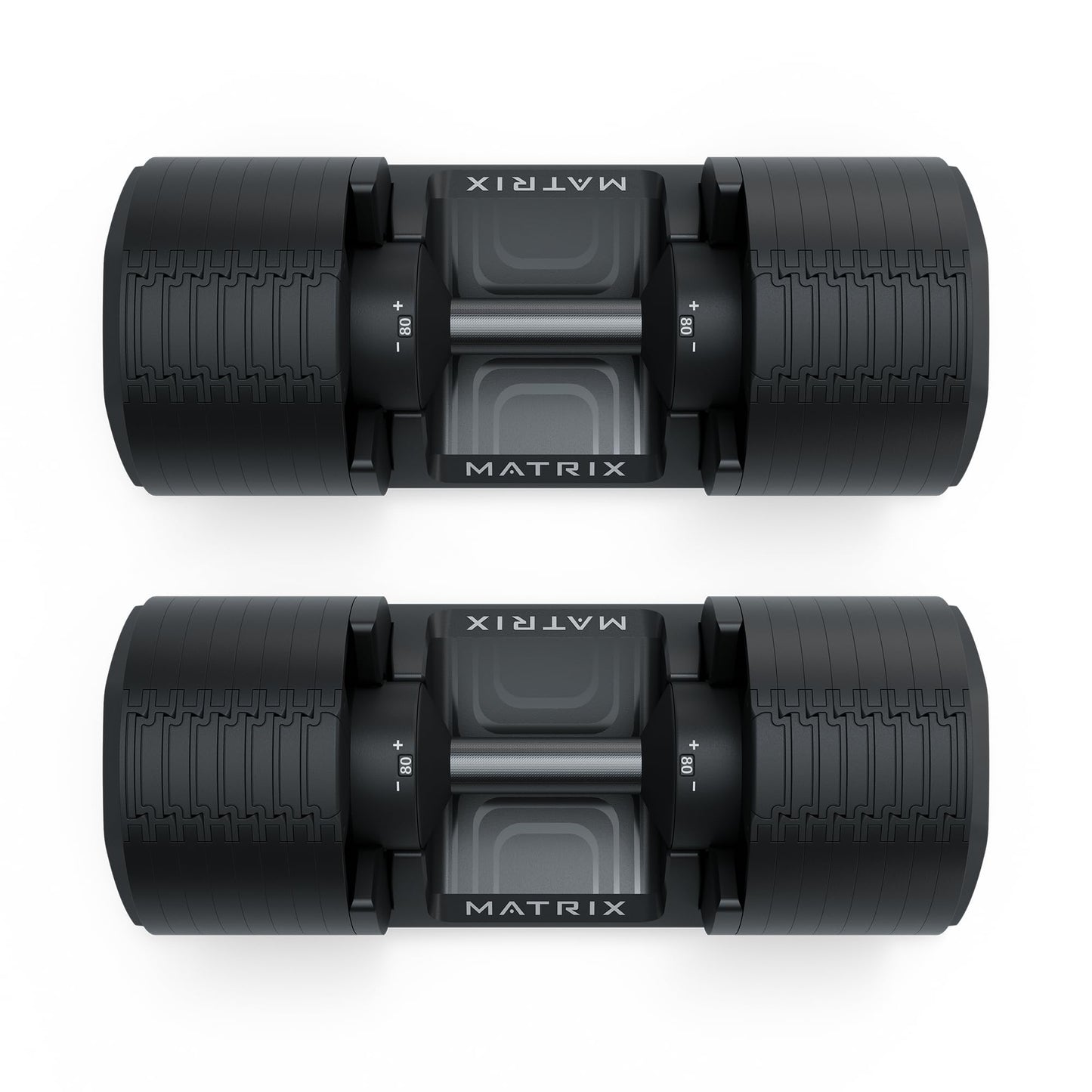 Matrix Fitness DB80 80 lb. Adjustable Dumbbells | Quick Adjustments for Strength and HIIT Training | Replaces 16 Dumbbell Pairs, Flat Bottom Roll Free Design for Safe Storage