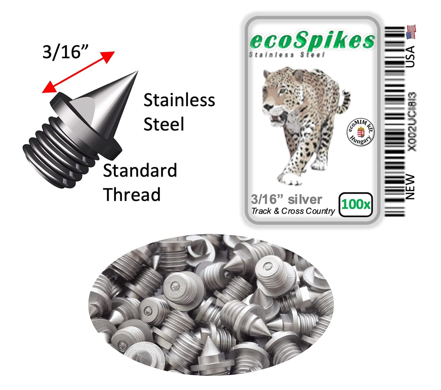 ecoSpikes 3/16 inch Stainless Steel Track and Cross Country Spikes (Bag of 100)