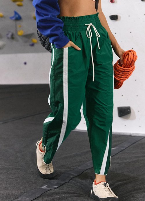 CITASHION Track Pants Women Casual Drawstring Barrel Pants Lightweight Baggy Contrast Color Workout Pants with 4 Pockets Green M