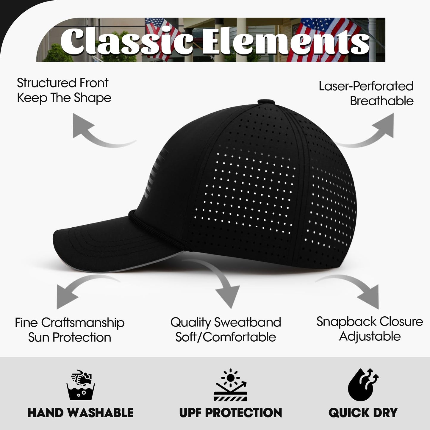 Oversize XL XXL XXXL American Flag Trucker Hat, 250th Anniversary Snapback Hats, Large USA Baseball Cap for Men Big Heads, Breathable Mesh Side, Adjustable Fit, Black/Black Flag