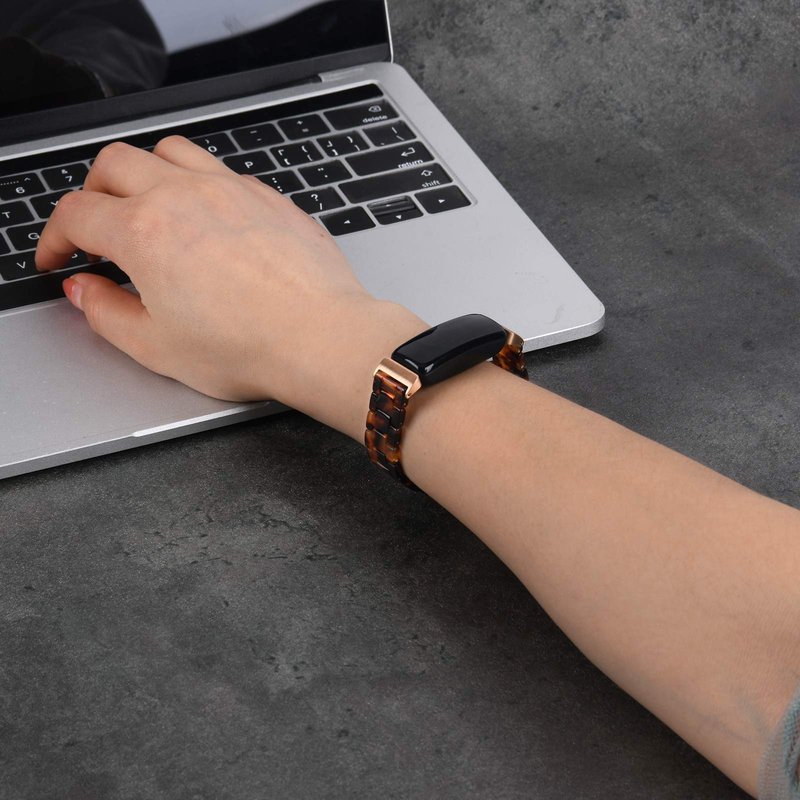 Wongeto Compatible Fitbit Inspire 2 & HR Bands for Women, Resin Strap Bands Accessories (Rose Gold+Tortoise)
