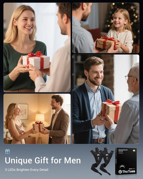 ThxToms Valentines Day Gifts for Him, Rechargeable Flashlight Gloves, Fathers Day Christmas Birthday Gifts for Men Boyfriend Husband Him, Cool Gadgets Tools Waterproof for Camping Fishing Repairing