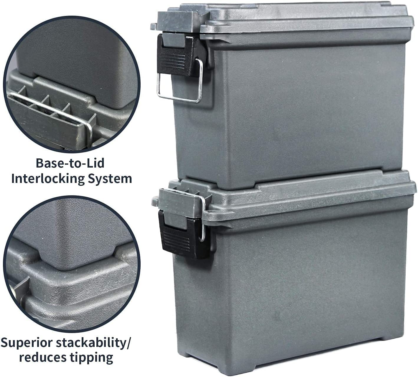 VicBre Ammo Storage Can,Plastic Ammo Storage Box,Combo 2 Pack,Grey