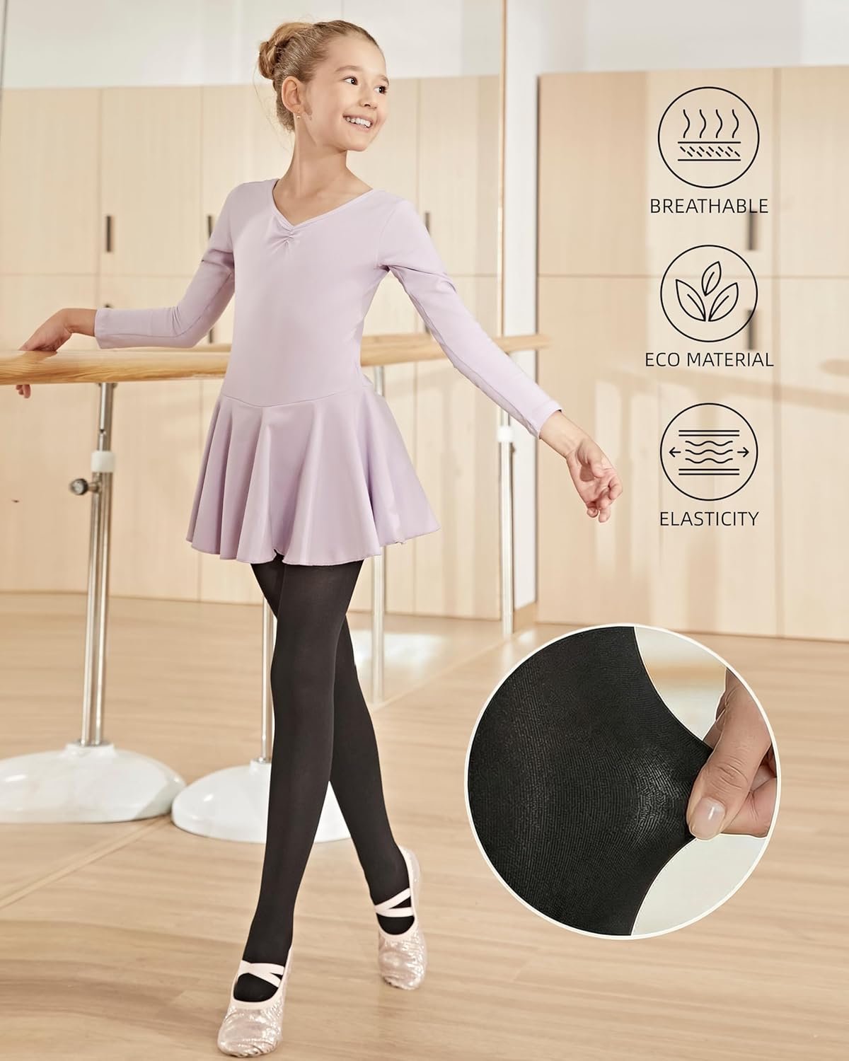Skiennix Ballet Footed Dance Tights - Elegant 50D for Toddler & Kids Girls