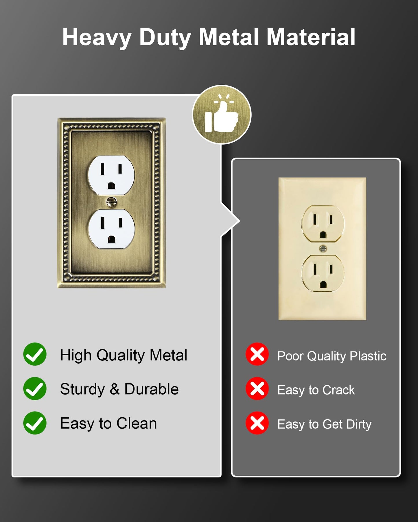 TREEWELL 2-Pack Duplex Outlet Cover Plate, Antique Brass Metal Wall Plates for Electrical Outlets, 1 Gang Receptacle Cover, Pearls Decorative Switch Plates and Outlet Covers