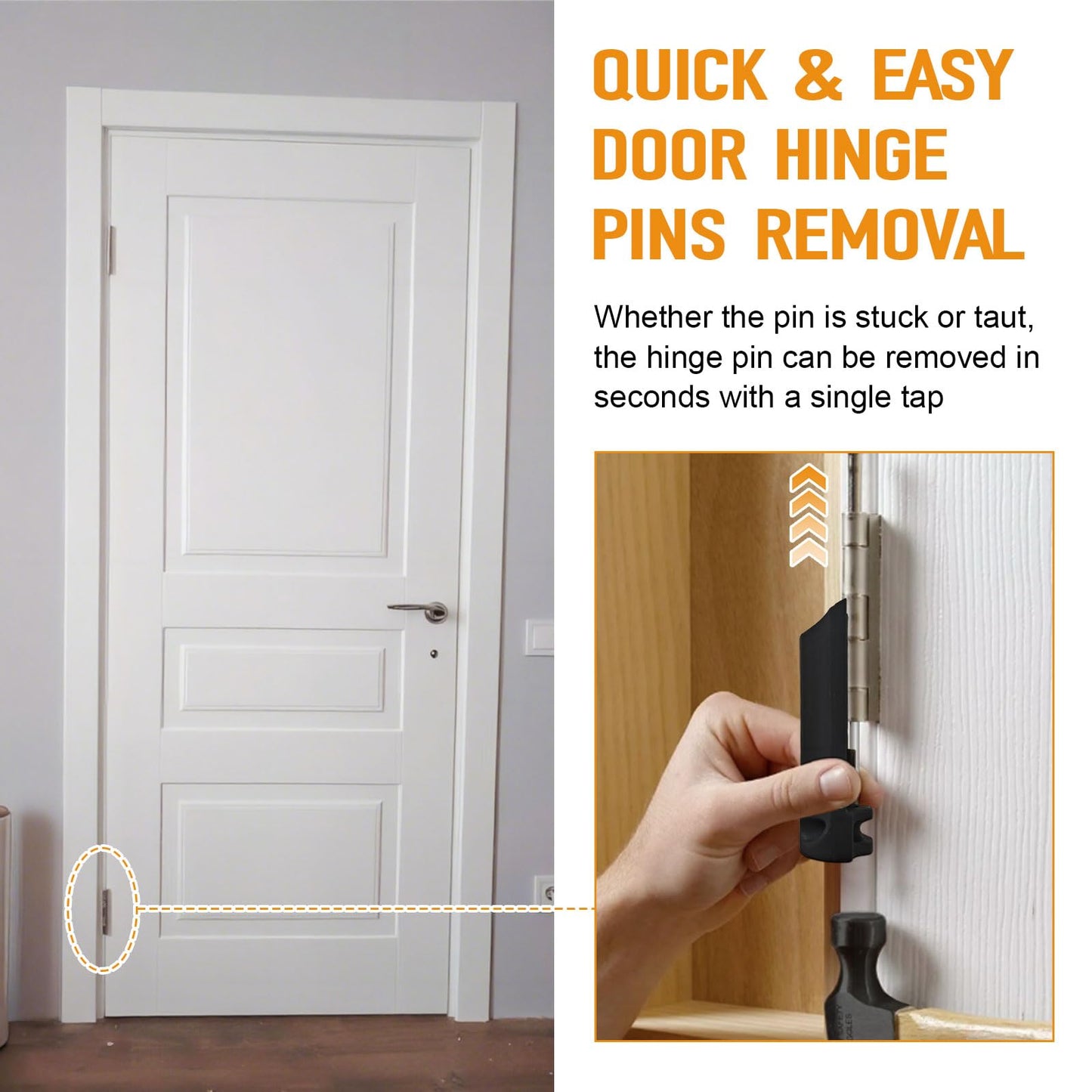 Door Hinge Pin Remover Tool Replacement for Hinge Outlet Pin Popper, Quick and Safe Door Pin Removal Without Surface Damage, Durable Plastic and Steel Pin, Fits Most Hinges, 1 Pack
