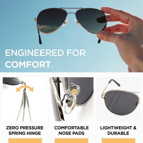 J+S Premium Military Style Classic Aviator Sunglasses, Polarized, 100% UV protection for Boys Girls (Small Frame - Gold Frame/Brown Lens)