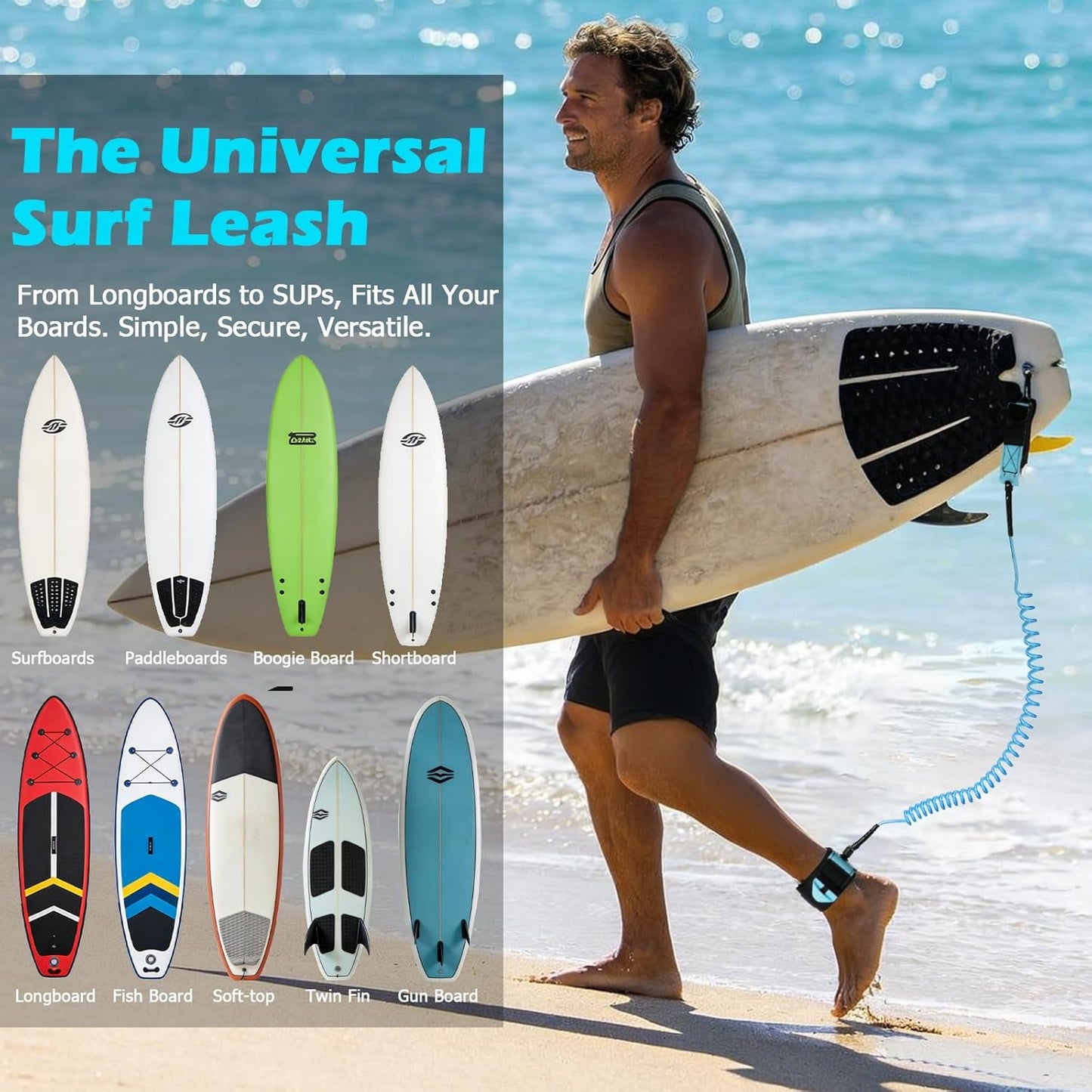 Mellbree Surfboard Leash - Premium Double-Sided Rotatable Wrist Strap for Paddleboards & Longboards