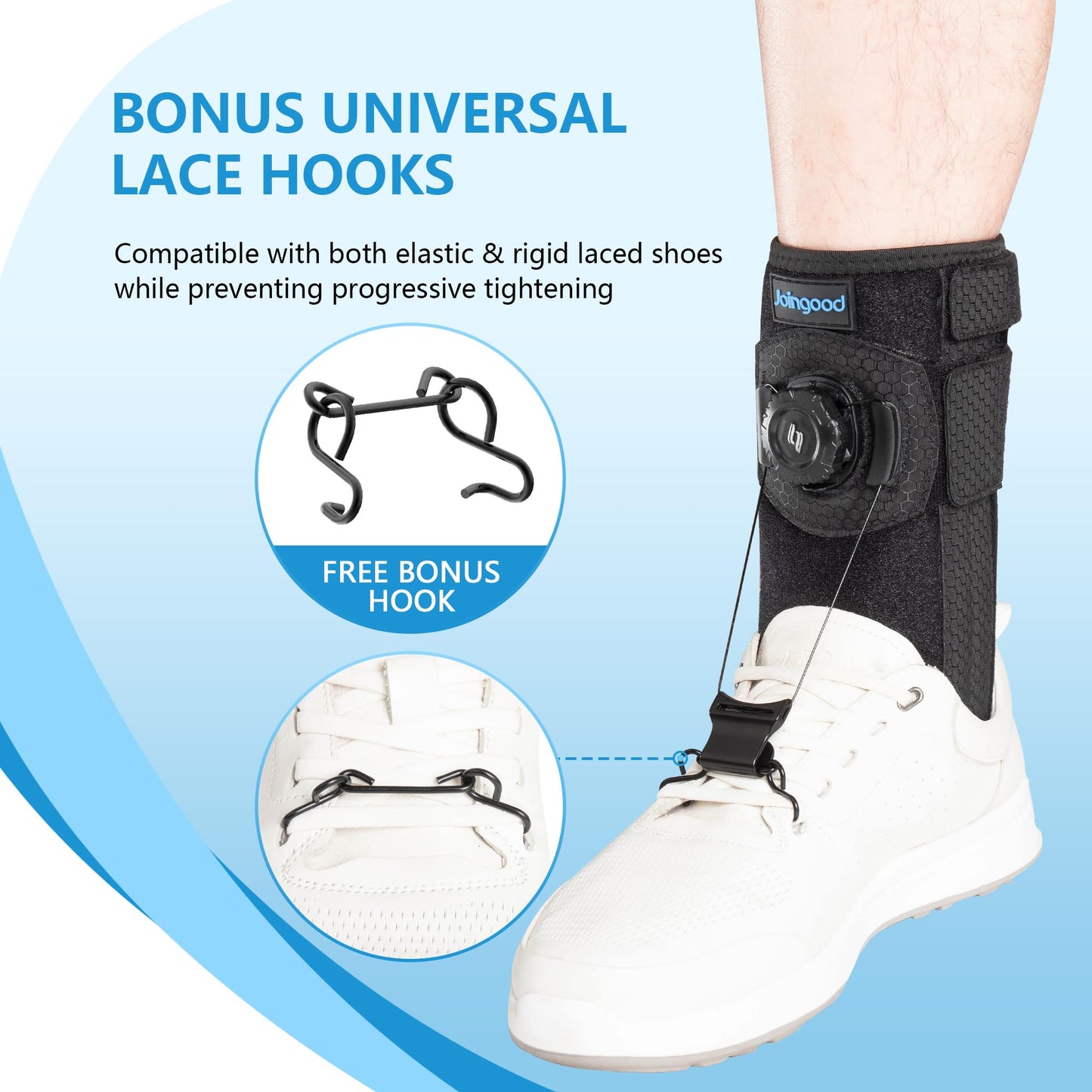 joingood Adjustable AFO Foot Drop Brace with Quick Release Dial, Drop Foot Support for Nerve Damage or Muscle Weakness, with Wide Hook for Shoes Slippers Left or Right Foot, Unisex, L/XL