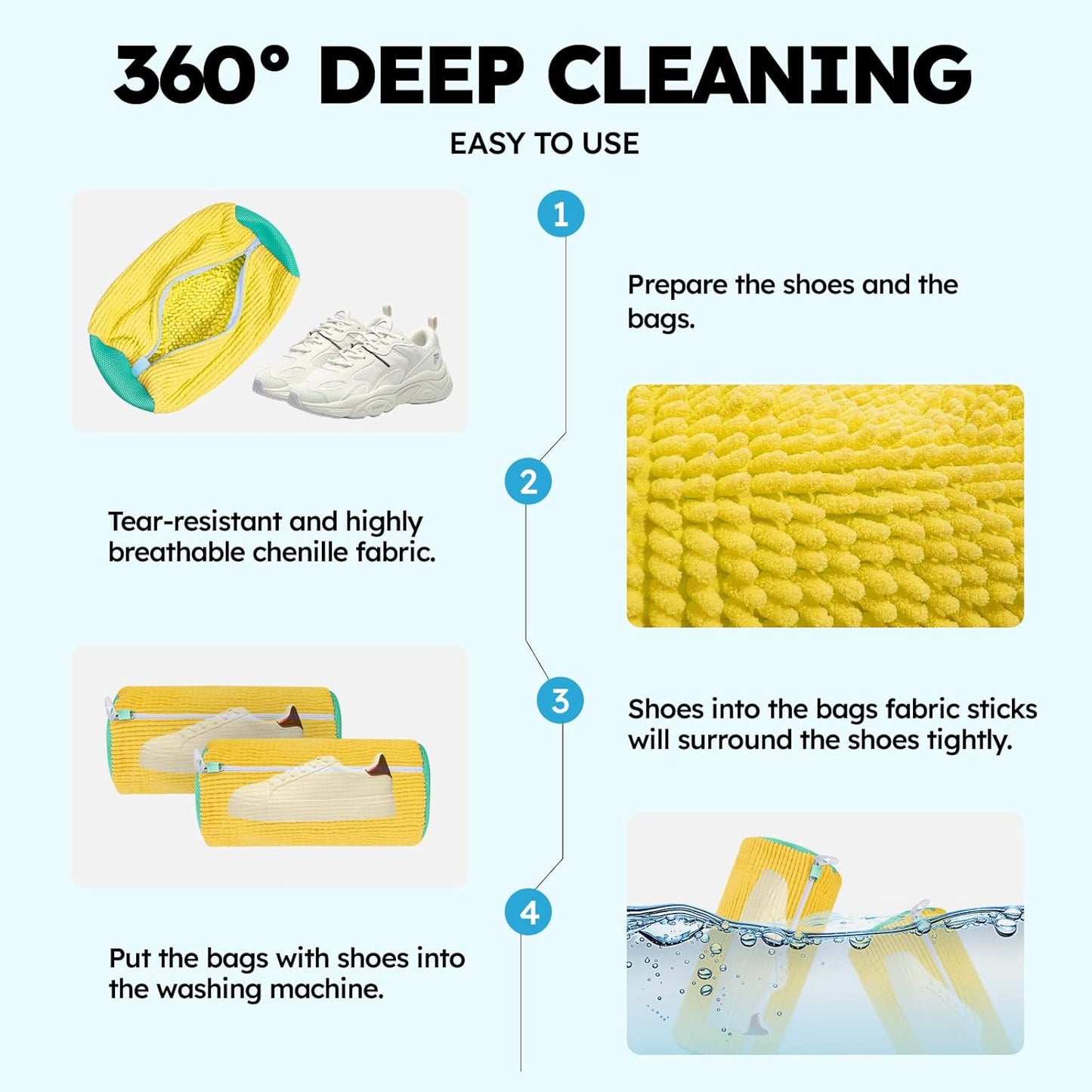 Reusable Shoe Washing Bag by [Brand Name] - Keeps Sneakers & Tennis Shoes Clean | 2 Pcs Yellow