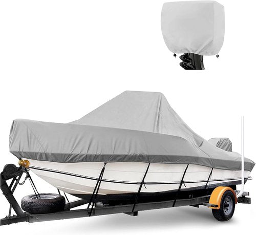 1400D Center Console Boat Cover - Waterproof Marine Canvas with Hurricane Proof System | Fits 17-19ft Gray