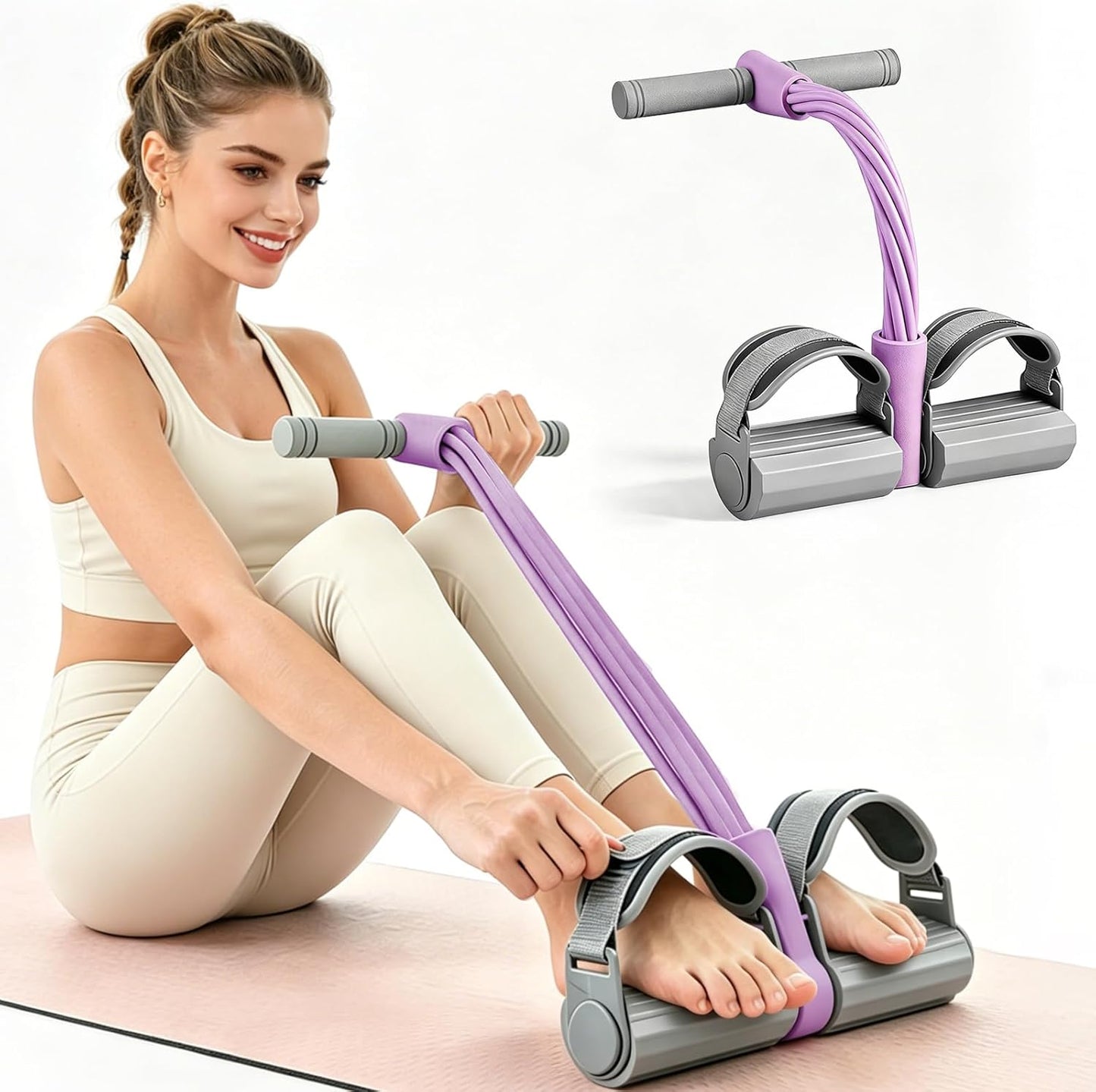 Skiennix Resistance Bands - Adjustable Foot Pedal Design for Full-Body Workouts | 6 Tubes, Natural Rubber