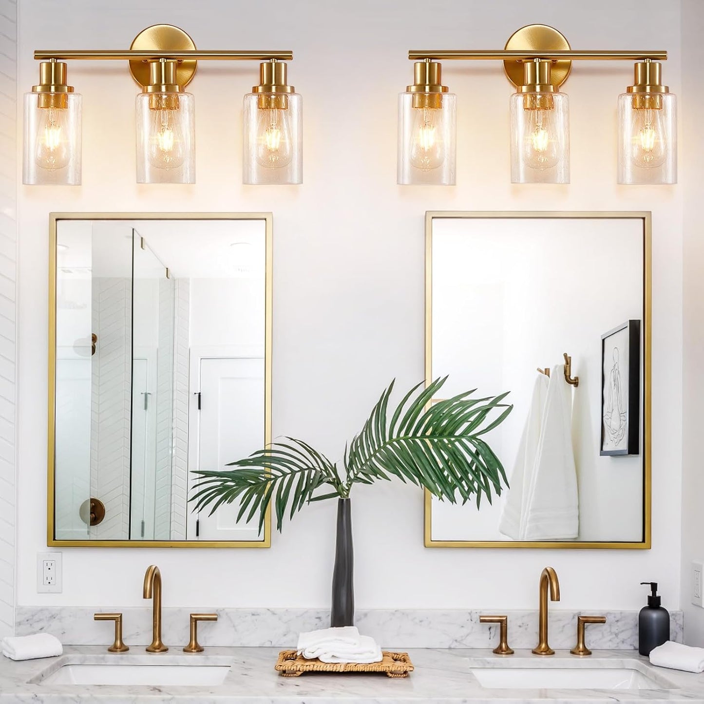 Modern Black 3-Light Bathroom Vanity Light Fixture with Clear Glass Shades - 2 Pack
