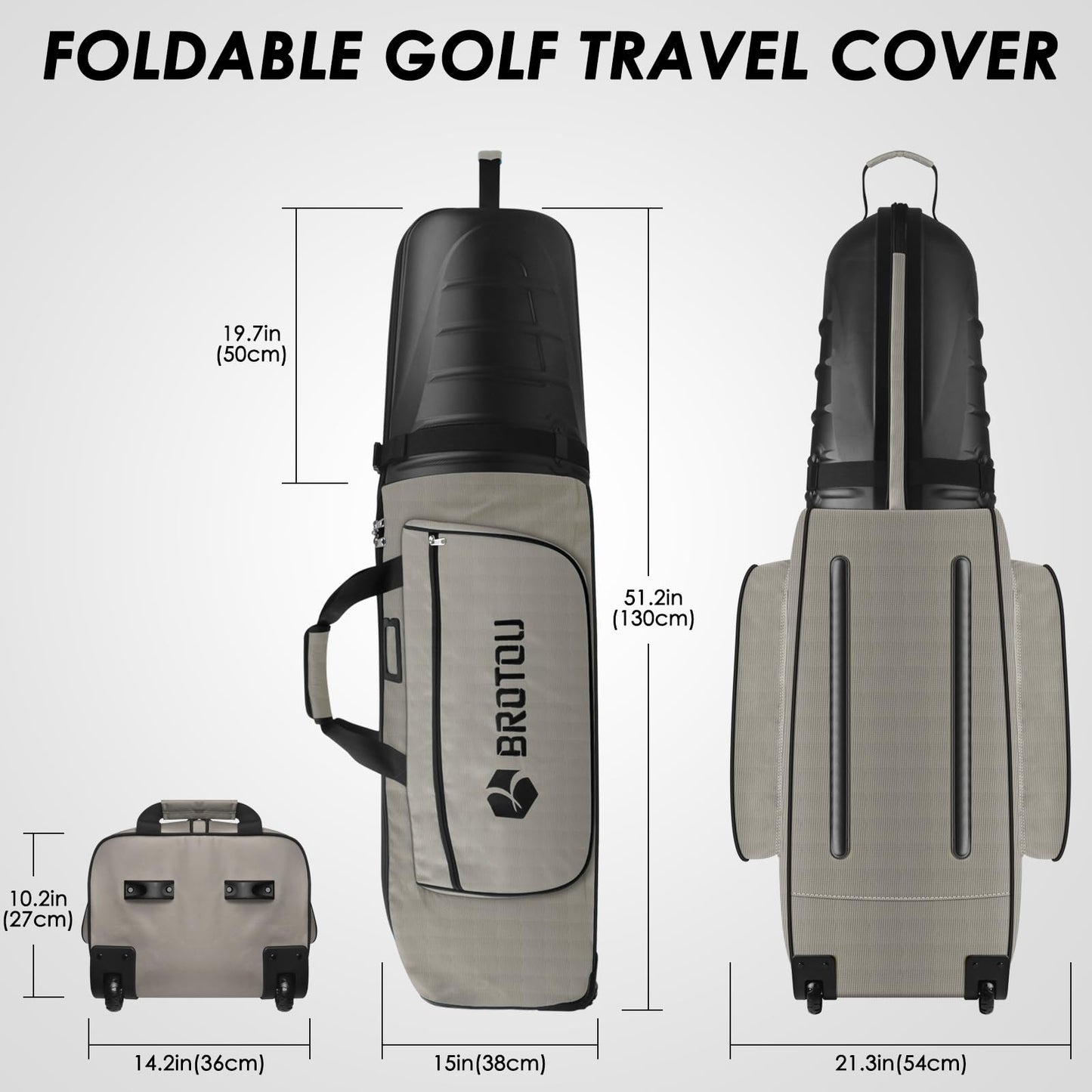 BROTOU Golf Travel Bags for Airlines with Tank Wheels and ABS Hard Shell Top Golf Club Travel Case Waterproof Oxford Fabric Protect Golf Clubs Large Capacity and Easy to Maneuver (Gray)