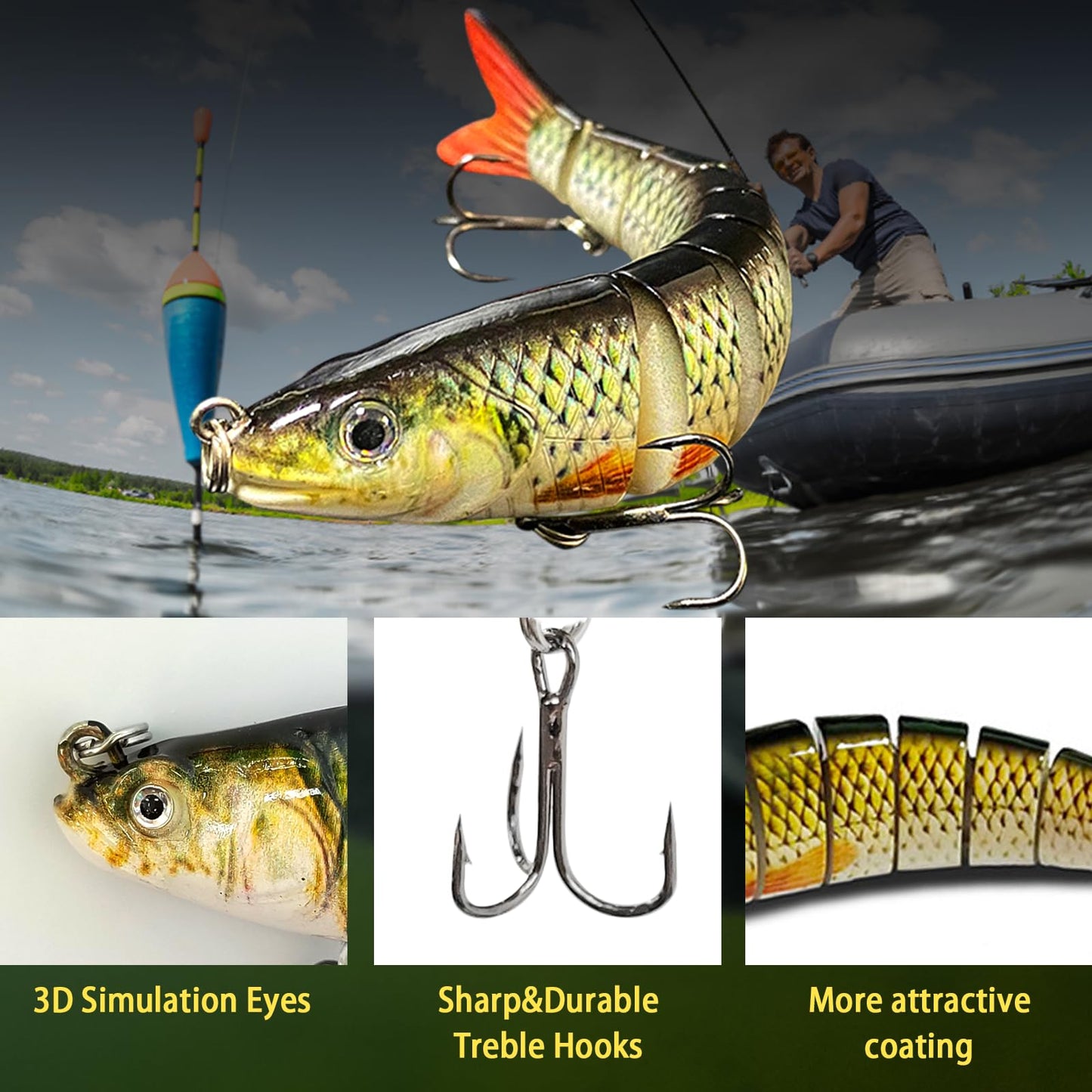 6Pcs Fishing Lures for Freshwater and Saltwater, Multi Jointed Swimbait for Bass Fishing, Lifelike 3D Bionic Swimming Bait Segment Robotic Bass Lures Slow Sinking for Trout Walleye Pike (Bionic-six)