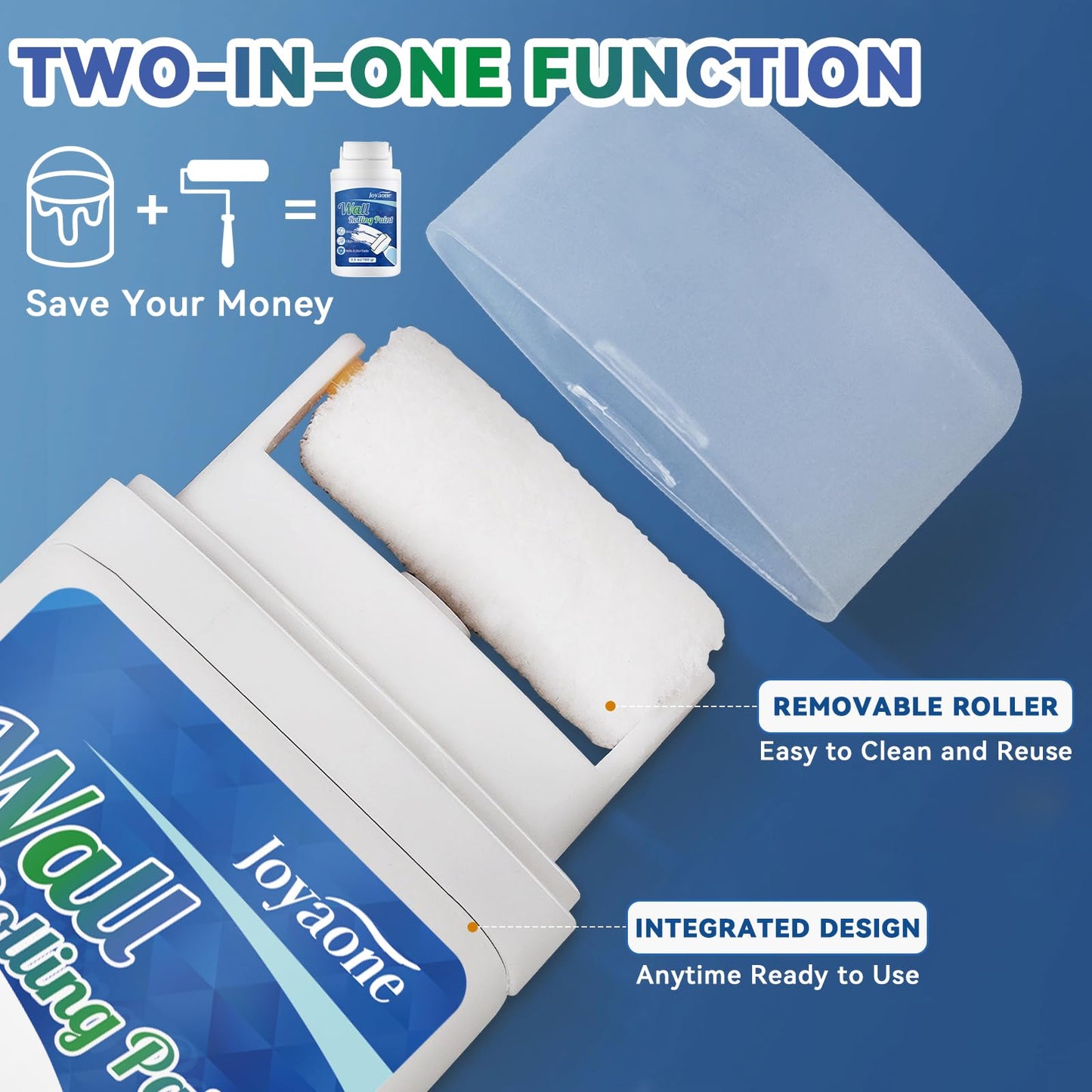 White Paint for Wall, Fast-Drying Paint Roller Brush, Water-Based Wall Paint Touch Up Without Extra Tools Required, Easy to Apply Drywall Repair Small Areas Surfaces for Flat, Ceiling(1 Pack)