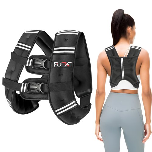 FUFF Weighted Vest Woman, 15 LB Womens Weight Vest for Walking, Strength Training Weight Vests for Female Men, Reflective Stripe Fitness Body Vest for Workout Running Jogging (Black)