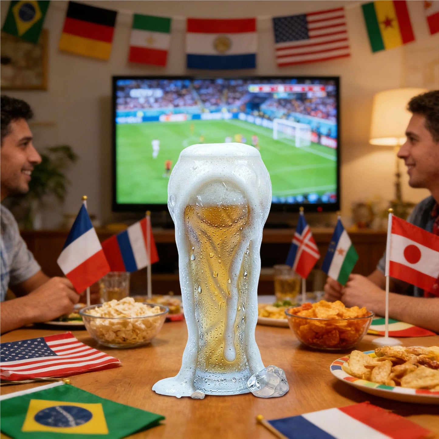 EXQUILEG Soccer Trophy Beer Glass - 16.9oz Durable Glass - Elegant Football Gift for Men, Dad, Father's Day, Birthday & Game Day - Perfect for Everyday Enjoyment (Clear)