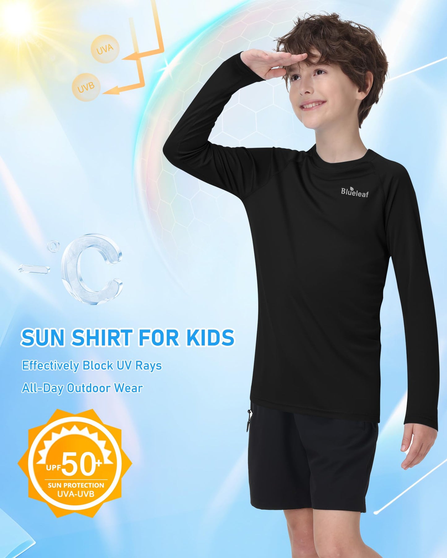 Blueleaf Boys UPF 50+ Sun Protection Shirt 2T to Youth Long Sleeve UV Swim Rash Guard for Beach Surf Quick Dry