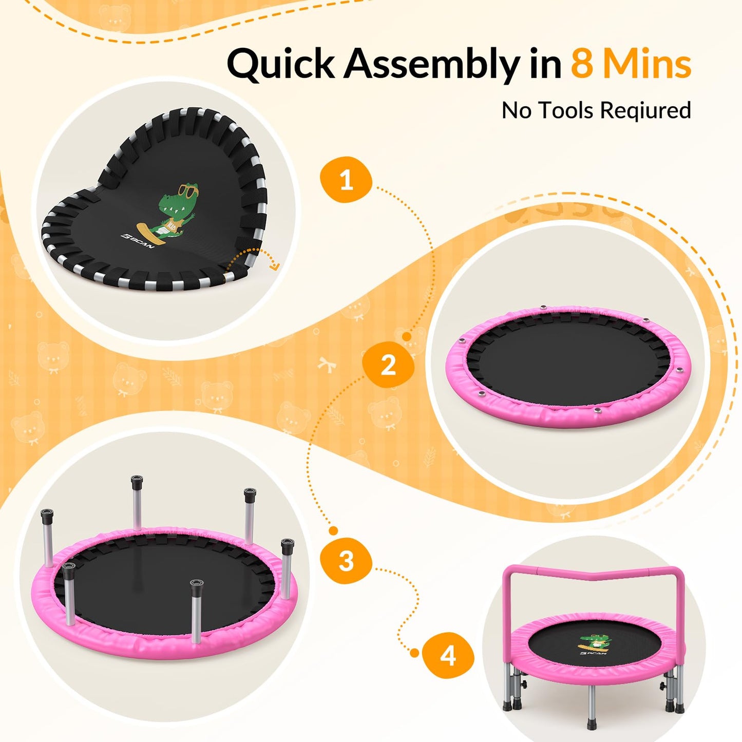 BCAN SP1 36'' Kids Toddler Trampoline Indoor, Foam Handle | FED Fitness