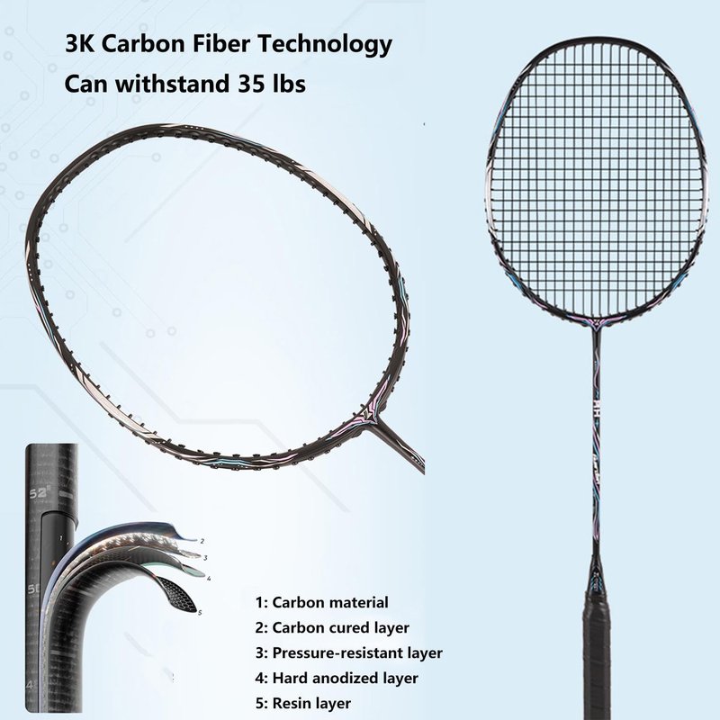 PFVMSQA Badminton Racket Set of 2,Conical Non Slip Grip,Full Carbon Fiber Ultra-Light Offensive Student Durable Training Double Racket,with 2 Lightweight Shuttlecocks,1 Carrying Bag